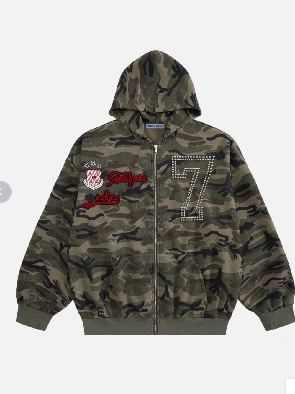 Aelfric Eden Kids Camouflage Hoodie Jacket with Studded '7' - Green